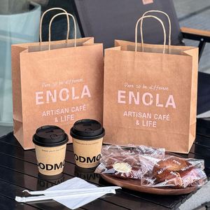 Bolsa de Papel Kraft Personalizada al por Mayor, Bolsa de Papel para Llevar Comida Rápida, Pastelería y Repostería, con Asa - Product Image 1