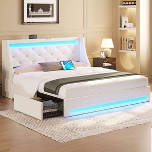 Cross-border wholesale best-selling American industrial style steel and wood structure double <b>bed</b> with storage space and sensor - Product Image 3