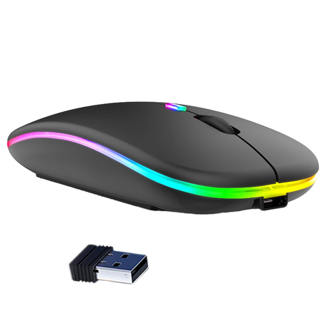 Wireless BT 2-in-1 Dual Mode Optical Mouse Ergonomic Portable Rechargeable Right-Handed RGB Backlit USB Interface 4 Buttons