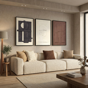 Arte de Pared con Marco de Madera Texturizada en 3D, Impresiones de Retratos Neutros de 3 Piezas, Decoración de Pared Moderna y Minimalista - Product Image 3
