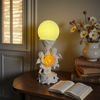 Lampe de table décorative LED personnalisée en résine, peinte à la main, motif Cupidon et rose, avec contrôle tactile E26, intensité variable, veilleuse AC pour
