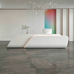 CR162 Customizable Wooden Office Reception Desk Curved Design Spa Reception Counter with LED Light for Hotel Lobby Retail Store - Product Image 2