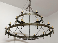 Lustre Gothique Vintage en Fer Forgé, Suspension Rustique à Deux Niveaux en Anneau, Lampe Décorative Suspendue Réglable pour Salon