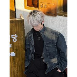 Veste longue en jean coupe-vent à capuche avec col rabattu et manches lanternes en fourrure, style Hip Hop High Street Euro-Américain, pour le printemps - Product Image 1