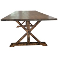 Ensemble de table à manger et de chaises à dossier croisé en bois antique de style farmhouse pour hôtel, mariage, banquet, événement, fête