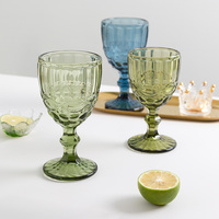 Verres à vin rouge bleu cobalt pour mariage et fête, gobelets en verre coloré à motif en relief pour jus
