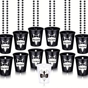 OEM <b>Plastic</b> <b>Beaded</b> Bridal Party Shot Glass Necklaces with Digital Printing for Modern Bachelorette Party Decorations - Product Image 5