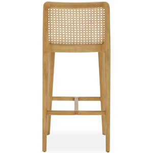 Tweed and Rattan Commercial Modern Counter <b>Stool</b> with Solid Rubberwood Frame and Woven Rattan Seat for Home Bar & <b>Dining</b> - Product Image 2