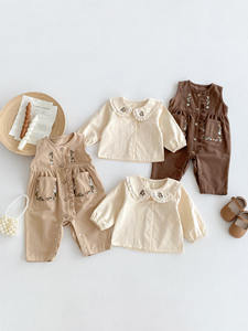 Tuta <span class=keywords><strong>senza</strong></span> <span class=keywords><strong>maniche</strong></span> per neonato primavera autunno pantaloni con bavaglino da ragazza Set di tutine di cotone - Product Image 5