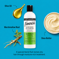 Après-shampoing nourrissant sans rinçage 355ml avec beurre de karité et huile d'olive pour cheveux secs et bouclés, anti-frisottis, fini doux