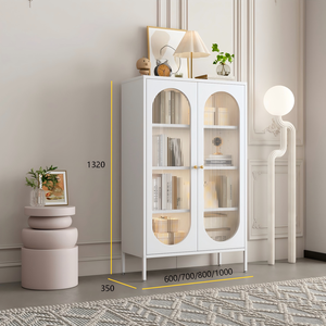 Mueble de Almacenamiento Moderno con Puerta de Vidrio y Acero, Directo de Fábrica, <span class=keywords><strong>Aparador</strong></span> Metálico <span class=keywords><strong>Blanco</strong></span> para Sala de Estar y Comedor, Fácil de Montar - Product Image 5
