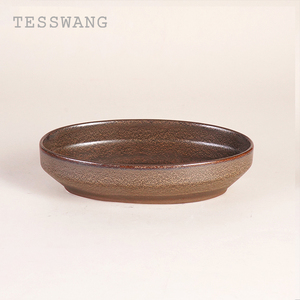 Bol ovale en céramique marron mat de style zen japonais, assiette de service de café Wabi-sabi, couleur terre, pour hôtel, restaurant - Product Image 4