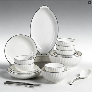 Black Edge Moon Shape Ceramic <b>Dinnerware</b> <b>Set</b> <b>for</b> Home Hotel Restaurant Dining Plates Bowls - Product Image 2