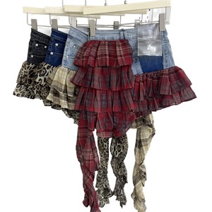 GX-2026 New Leopard-print Patched Denim <strong>Skirt</strong> Girl Gangster <strong>Frilly</strong> Cake <strong>Skirt</strong> Short <strong>Skirt</strong> - Product Image 5