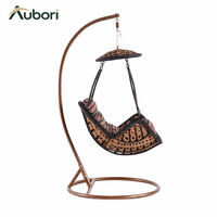 Fauteuil suspendu œuf en rotin PE pour patio, avec support et coussin, idéal pour jardin, balcon et hôtel (vente en gros)