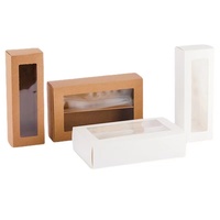 Vente en gros de boîte à biscuits rectangulaire macaron beignets dessert nourriture pain papier kraft fenêtre transparente boîte de papier dessert boîte de cuisson