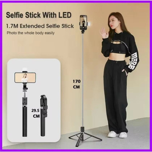 R1S-L Selfie Stick <b>Tripod</b> With LED Fill Light 170cm Extendable Floor Stand Detachable Wireless Remote Shutter Phone Mount - Product Image 4