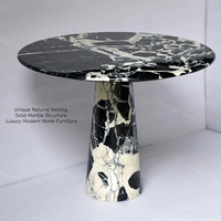 Table d'appoint ronde moderne en marbre blanc et noir Calacatta, table d'appoint à piétement solide pour projets résidentiels et commerciaux
