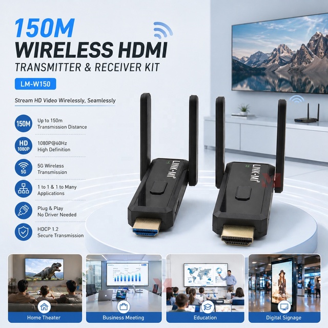 Wireless HDMI Extender 150m 1080P 60Hz HDMI Transmitter and Receiver Kit 5G Wireless Video Transmission System for Display