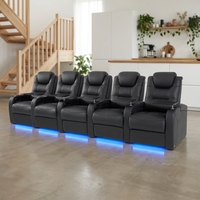 Fauteuil inclinable en cuir pleine fleur avec appuie-tête électrique double, canapé de gaming et de cinéma avec tablette intégrée, chargeur USB Type-C et porte-gobelets