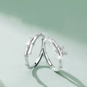 Anillos De Pareja <b>Silver</b> Plated Sparkling Zircon Bamboo Leaves Couple <b>Ring</b> Wedding <b>Ring</b> <b>Adjustable</b> Open Wedding Couple <b>Ring</b> - Product Image 1