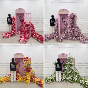 Runner Floreale Personalizzato OEM con Rose Artificiali in Seta <span class=keywords><strong>Rosa</strong></span> Acceso e Arancione Autunnale per Matrimoni - Product Image 5