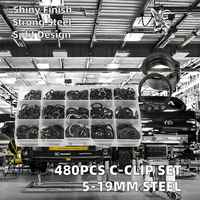 480pcs Carbon Steel C-Clip Set 5-19mm External Circlip Snap Retaining Rings Plain & Zinc Finish Split Style for Shaft Washers