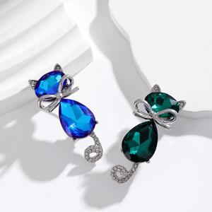 Tinh tế pha lê nơ mèo Trâm phụ nữ dễ thương mèo Trâm pha lê phù hợp với huy hiệu động vật ngực hoa cổ áo Kim Phụ Kiện - Product Image 1