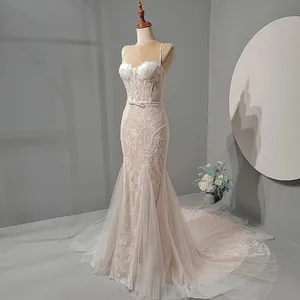 High-quality Mermaid Wedding Dresses Elegant Lace BRIRAL GOWN Spaghetti Strap Champagne Tulle