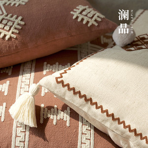 Coussin en coton et lin brodé pour la maison, l'hôtel, coussin de canapé chinois en jacquard, coussin de soutien lombaire pour la chambre à coucher, coussin d'appoint pour le salon - Product Image 6