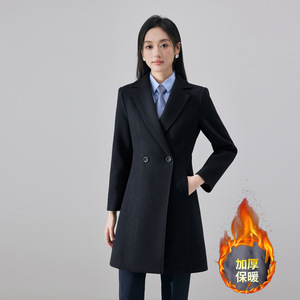 Women's Professional Woolen Overcoat Mid Length Thickened Warm Slim Fit For Office Work - Product Image 1