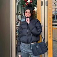 Manteau Court Matelassé Hiver 2024 pour Femme, Veste Chaude Zippée à Col Montant, Doudoune Décontractée Couleur Unie