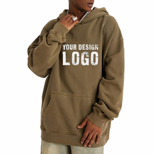 Ventes chaudes, sweat-shirts pour hommes en coton uni, lourds, mode décontractée, épaules tombantes, lavés, vintage, amples - Product Image 6