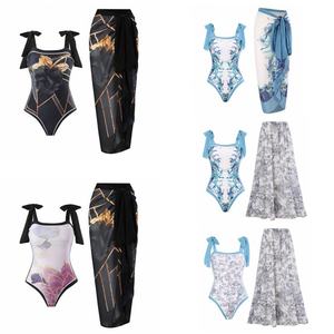 Maillot de bain bikini 2 pièces personnalisé OEM avec imprimé rétro, taille haute et cache-maillot pour femme, tenue de plage - Product Image 3