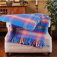 Couverture chauffante à carreaux en laine organique 100% de luxe avec technique tissée quatre saisons personnalisable pour les voyages à l'hôtel à la maison