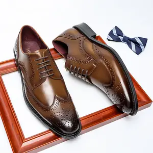 2023 새로운 제품 이탈리아 파티 신발 넥타이 레이스 암소 정품 가죽 신발 옥스포드 세련된 드레스 신발