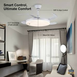 Ventilateur de plafond invisible JK Breeze 42 pouces, pales rétractables, lumière LED 30W, moteur DC silencieux, <span class=keywords><strong>3</strong></span> couleurs réglables avec télécommande, ETL CE CB - Product Image 6