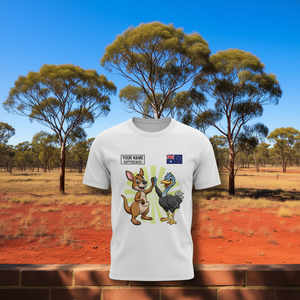 Camiseta con nombre personalizado del Día de Australia, iconos australianos, diseño de canguro y pato, estampado G'Day Mate, unisex, talla para adultos - Product Image 3