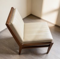 Fauteuil de salon moderne sans accoudoirs en tissu PU écologique imperméable avec dossier ailé et pieds en bois, durable, pour chambre et hôtel