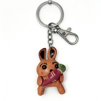 Porte-clés Lapin en Cuir Pleine Fleur Véritable, Écologique, Personnalisé, Découpé en une seule pièce, 3D, Mignon, Breloque de Sac pour Enfants