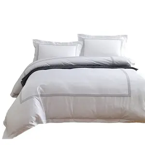 五星级酒店酒店床上用品纯棉棉缎刺绣白色简单被套套装床单四件套床上用品套装