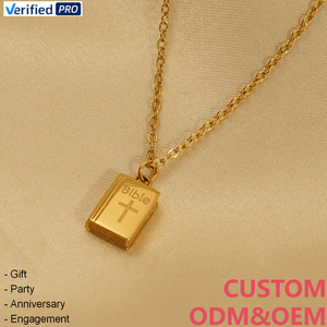 CAIOOCHE Bijoux religieux en acier inoxydable, plaqué or, étanche, collier pendentif croix livre biblique porte-bonheur, cadeau fête des Mères - Product Image 1