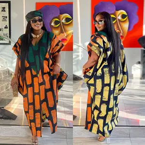 S10651 Sexy Slim Fit Posicionamiento Patchwork Contraste Color Suelto Hendidura Vestido Africano Abaya Tallas grandes Casual Maxi Vestido