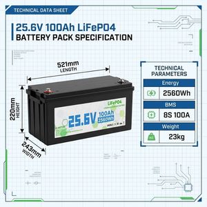Batterie LiFePO4 domestique la plus vendue pour le stockage d'énergie photovoltaïque en Afrique, 25,6 V 100 Ah 2560 Wh, 6000+ cycles profonds, BMS intelligent, -20~+60°C - Product Image 2