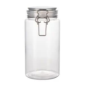 Clear Seal Ring 1.5L Plastic Jar Hermético PET Borboleta Pasta Dry Food Melhor Recipientes De Armazenamento com Top Metal Lock