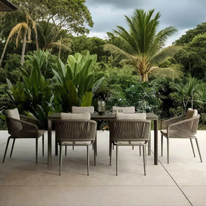 Ensemble de mobilier d'hôtel : chaise et table de salle à manger, ensemble de salle à manger d'extérieur en corde et aluminium pour jardin - Product Image 1