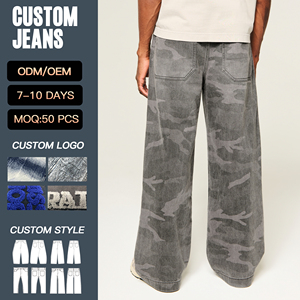 Pantalones Vaqueros YUCE de Fabricante, Calidad Premium, Estilo Vintage Lavado, Estampado Exclusivo, Pierna Recta, para Hombre, Estilo Urbano, Holgados - Product Image 3