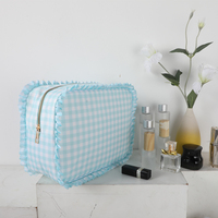 Seersucker Trousse de toilette cosmétique personnalisée Pochette de voyage en nylon de grande taille Sacs à cosmétiques pour femmes de petite taille