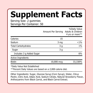 Custom Logo Biotin 10000mcg Vegan Hair Gummies for Hair Skin Nails Biotin Hair Growth Gummies Natural Strawberry Flavor Gummy - Product Image 2