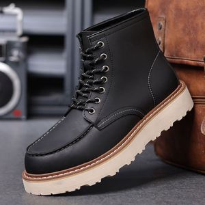 Bottes montantes en cuir véritable imperméables à lacets pour hommes, avec semelle extérieure en caoutchouc, idéales pour l'hiver et l'automne – Meilleures ventes - Product Image 1